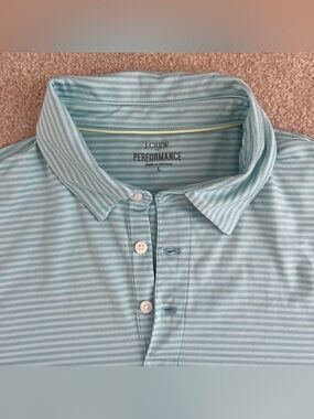 J.Crew Performance Polo Shirt Men's Large Blue Striped Short Sleeve Golf Tech